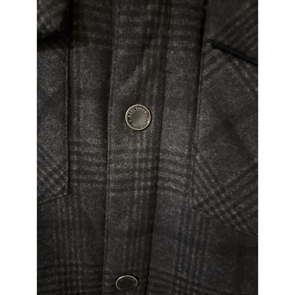 Karl Lagerfeld Paris Men Plaid Snap Up Shirt Jacket Black Grey Medium